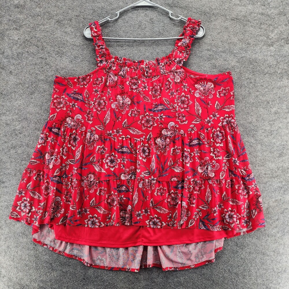 Maurices Shirt Womens 1X Red Floral Sleeveless Tank Top